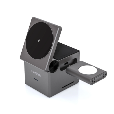 Choetech 3-in-1 Trådlös Laddare 15W iPhone, Apple Watch, AirPods - Grå