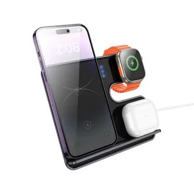 Hoco 3in1 Trådlös Laddare Apple Watch, iPhone, Airpods 15W - Metallgrå