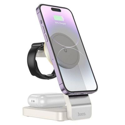 HOCO 3-in-1 Trådlös laddare iPhone - Apple Watch - Airpods - Vit
