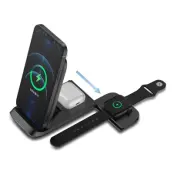 HS-V8 3-i-1 15W Fällbar Trådlös Laddare Qi för iPhone, Apple Watch, AirPods