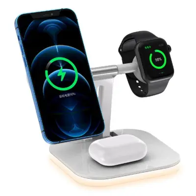JJT-971 3-i-1 Avtagbar Magnetisk Trådlös Laddare för iPhone / Apple Watch - Vit