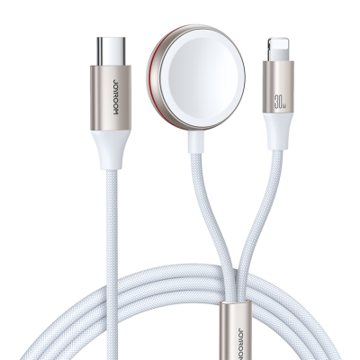 Joyroom 2in1 Lightning Kabel Och Inductive Laddare 1.5m - Vit