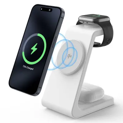 M3 3-i-1 Magnetisk Trådlös Laddare för iPhone, Apple Watch, AirPods - Vit