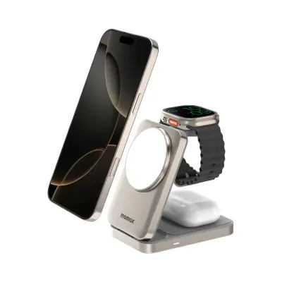 MOMAX Q. Fällbar Magnetisk 3-i-1 Trådlös Laddare för iPhone/Apple Watch/Airpods