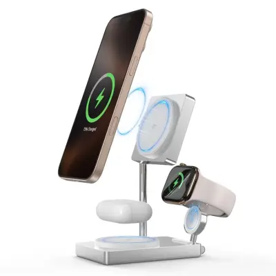 Qi2 3in1 Hopfällbar MagSafe Trådlös Laddare 30W M39 - Vit