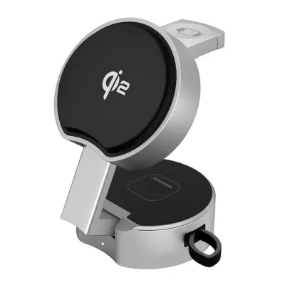 Qi2 3in1 Trådlös Laddare iPhone, Apple Watch, Airpods (Silvergrå)