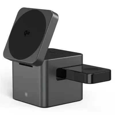 Qi2 MagSafe Trådlös Laddare iPhone Apple Watch Airpods (Svart)