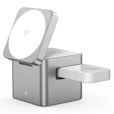 Qi2 MagSafe Trådlös Laddare iPhone Apple Watch Airpods (Silver)