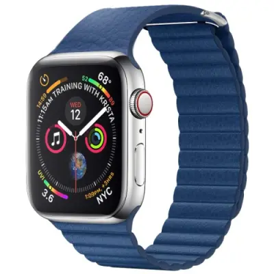 Qialino Magentic Läderloop Strap till Apple Watch 4 44mm / Watch 3 42mm - Blå