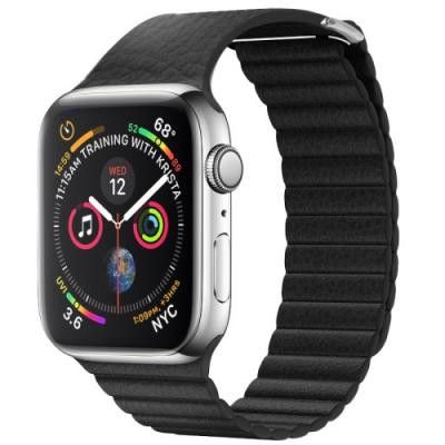 Qialino Magentic Läderloop Strap till Apple Watch 4 44mm / Watch 3 42mm - Svart
