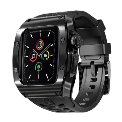 SHELLBOX Apple Watch 45mm Series 7 Armband Silikon Metal - Svart