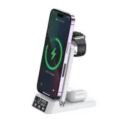 SiGN 3-in-1 Trådlös Laddare ställ med Väckarklocka 15W - Vit