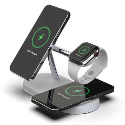 T268 5 i 1 Magnetisk Trådlös Laddare för iPhone/Apple Watch/AirPods - Vit