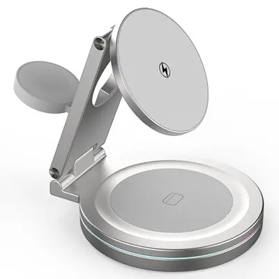 Trådlös laddare 3-i-1 för iPhone, Apple Watch, AirPods - Silver