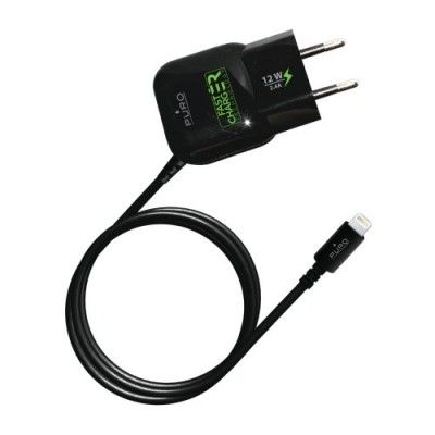 Puro Fast Travel Charger Mini med Lightningkabel 2.4A - Svart