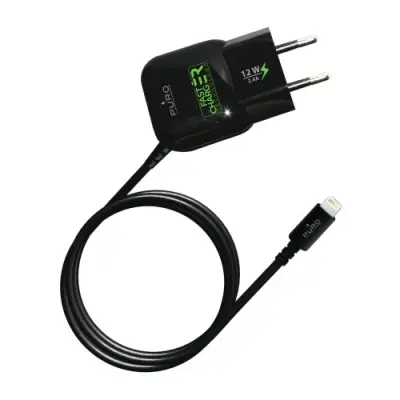 Puro Fast Travel Charger Mini med Lightningkabel 2.4A - Svart