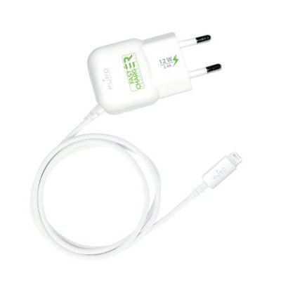 Puro Fast Travel Charger Mini med Lightningkabel 2.4A - Vit
