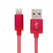SiGN USB till Lightning Kabel 5V, 2.1A, 25cm, Nylon - Röd