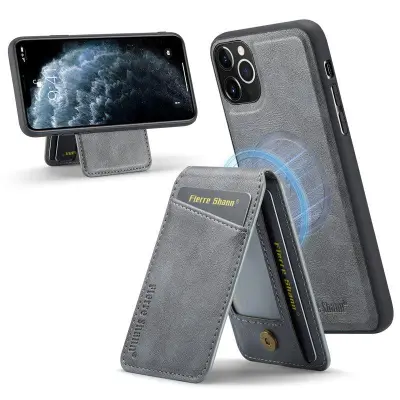 FIERRE SHANN 025 Fodral för iPhone 11 Pro Max KonstLäder - Grå