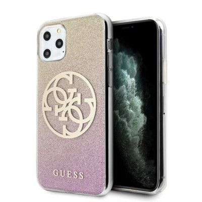 Guess Skal iPhone 11 Pro Max Glitter Gradient Circle Logo - Rosa Guld