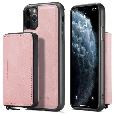 JEEHOOD iPhone 11 Pro Max Mobilskal Konstläder TPU Magnetisk Rosa