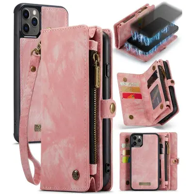 CASEME 008 Series PU Äkta läder Plånboksfodral iPhone 11 Pro 5.8 tum Rosa