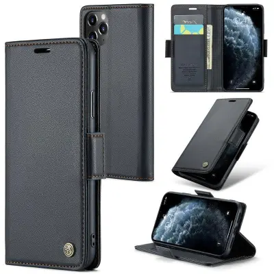 CASEME Series Ställbar Plånboksfodral Konstläder iPhone 11 Pro - Svart