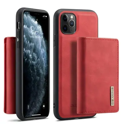 DG.MING Konstläder Plånboksfodral med Ställ för iPhone 11 Pro - Röd