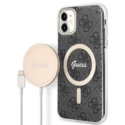 Guess iPhone 11 Magsafe Skal Print + Trådlös Laddare - Svart