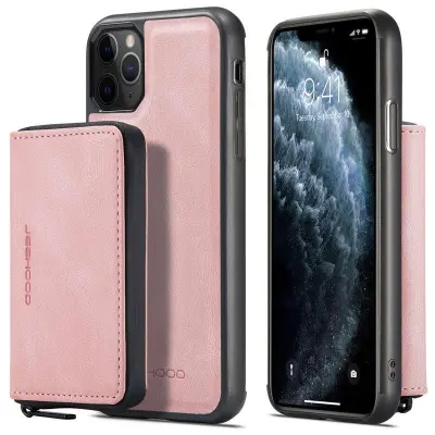 JEEHOOD iPhone 11 Pro Mobilskal Konstläder TPU Magnetisk Rosa