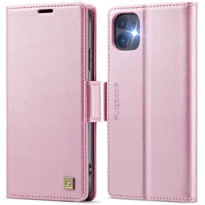 AUTSPACE iPhone 11 Fodral Retro Konstläder - Rosa - RFID-Skydd