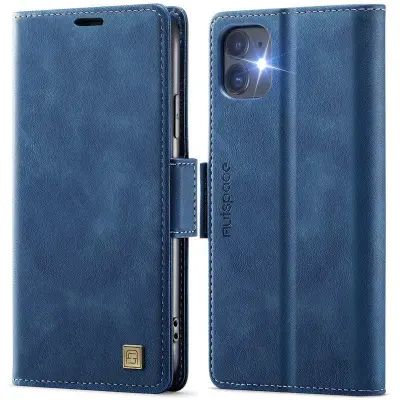 AUTSPACE iPhone 11 Fodral Retro Konstläder - RFID-Skydding - Blå