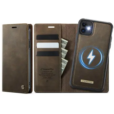 CASEME C49 iPhone 11 Mobilskal MagSafe RFID Blocker Läder Kaffe