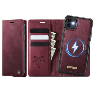 CASEME C49 iPhone 11 Mobilskal MagSafe RFID Blocker Läder Röd