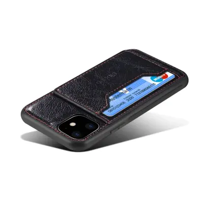 Crazy Horse Skal med Kortfack för iPhone 11 - Svart