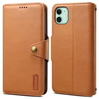DENIOR iPhone 11 Fodral Äkta Läder Stötbeständig - Khaki