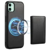 DENIOR Mobilskal till iPhone 11 i äkta läder med avtagbar kortväska - Svart