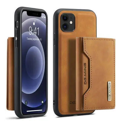 DG.MING 2-i-1 Konstläder Plånboksfodral iPhone 11 6.1 tum - Brun