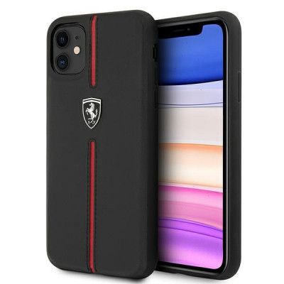 Ferrari Skal iPhone 11 Off Track Leather Nylon Stripe - Svart