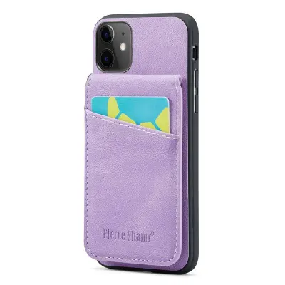 FIERRE SHANN iPhone 11 Kickstand Fodral KonstLäder - Lila