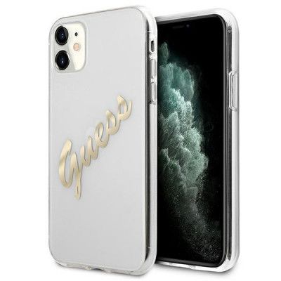 Guess Vintage Script Gold Skal iPhone 11 - Transparent