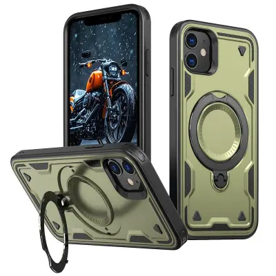 iPhone 11 / XR Mobilskal Plast Militärskydd Kickstand - Olivgrön