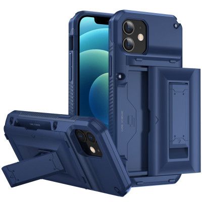 iPhone 11 Skal Korthållare Built-in Kickstand - Blå