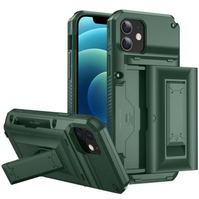 iPhone 11 Skal Korthållare Built-in Kickstand - Grön