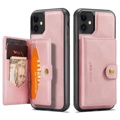 JEEHOOD Detachable Konstläder Plånboksfodral iPhone 11 6.1 tum Roséguld