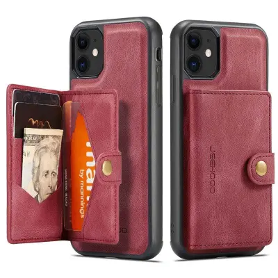 JEEHOOD iPhone 11 Plånboksfodral med avtagbar Röd
