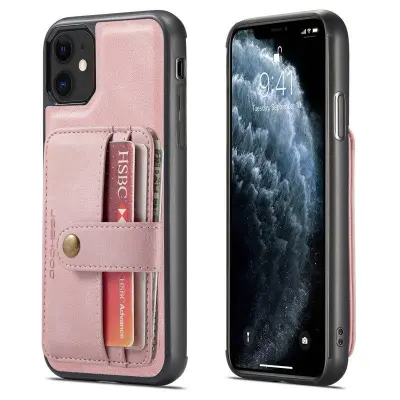 JEEHOOD iPhone 11 Mobilskal Shockproof Wallet RFID-Skydd Rosa