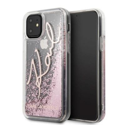 Karl Lagerfeld Skal iPhone 11 Glitter Signature - Rosa Guld
