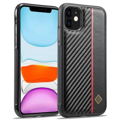 LC.IMEEKE iPhone 11 Fodral Carbon Fiber KonstLäder - Svart