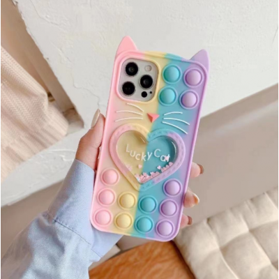 Love Cat Pop it Fidget Skal iPhone 11 - Rainbow